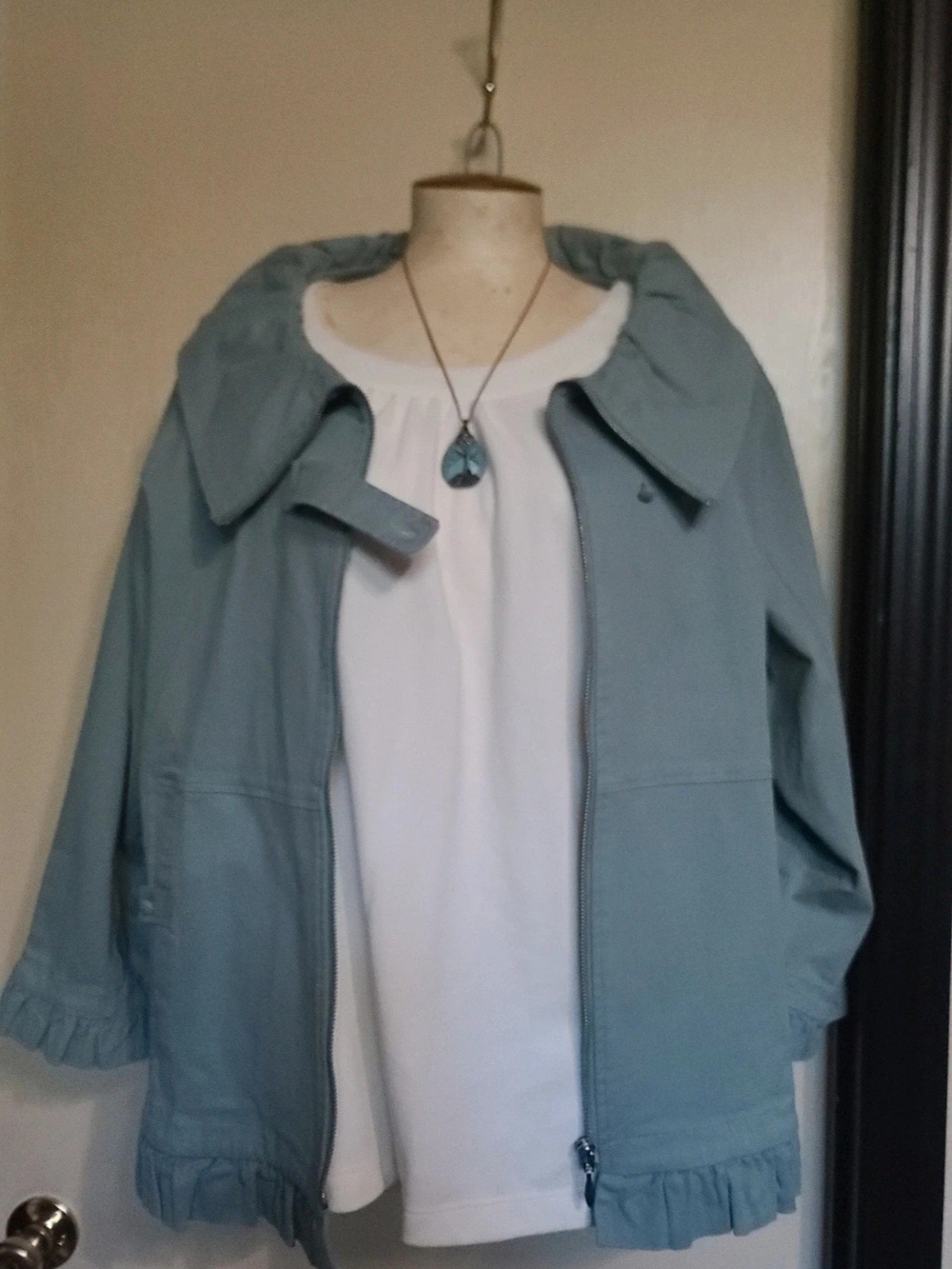 NorthStyle Dusty Blue Ruffle-Hem Utility Jacket